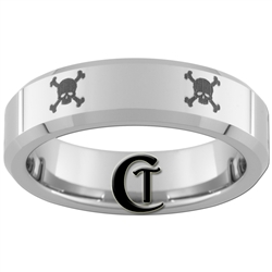 6mm Beveled Tungsten Carbide Multiple Skull and Crossbones Design Ring.