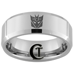 6mm Beveled Tungsten Transformers Decepticon Design Ring.