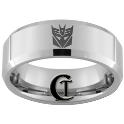 6mm Beveled Tungsten Transformers Decepticon Design Ring.