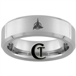 6mm Beveled Tungsten Carbide Satin Finish Klingon Design.