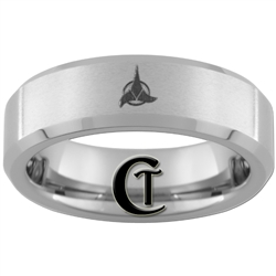 6mm Beveled Tungsten Carbide Satin Finish Klingon Design.