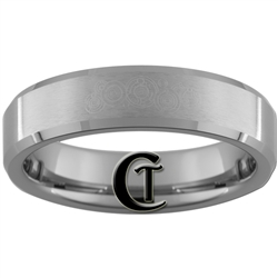 6mm Beveled Satin Tungsten Carbide Doctor Who Design Ring.