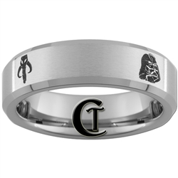 6mm Beveled Satin Finish Tungsten Carbide Star Wars Star Wars Darth Vader & Boba Fett Design.