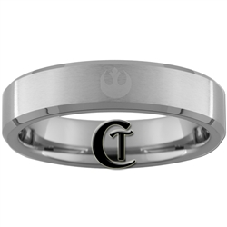 6mm Beveled Satin Tungsten Multiple Star Wars Rebel Alliance Ring.