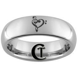 6mm Dome Tungsten Carbide Heart Music Design Ring.