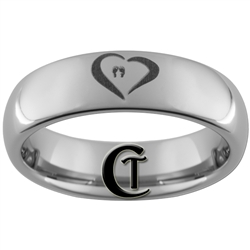 6mm Dome Tungsten Carbide Heart Babyprints Design Ring.