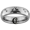 6mm Dome Tungsten Carbide Deer Scene, Deer and Turkey Tracks Hunting Design Ring.