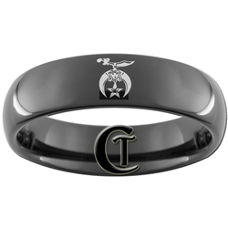 6mm Black Dome Tungsten Carbide Masonic Shriners Design Ring.