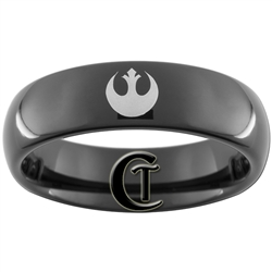 6mm Black Dome Tungsten Carbide Star Wars Rebel Alliance Design Ring.