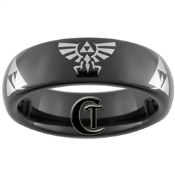 6mm Black Dome Tungsten Carbide  Legend of Zelda Skyward Sword and Triforce Design Ring.