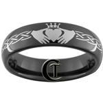 6mm Black Dome Tungsten Carbide Claddagh Celtic Knots Design Ring.