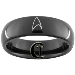 6mm Black Dome Tungsten Carbide Star Trek Starfleet Insignia Design Ring.