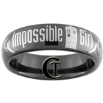 6mm Dome Black Tungsten Carbide Doctor Who Tardis  & Gallifreyan- Impossible Girl Design Ring.