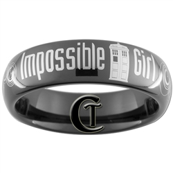 6mm Dome Black Tungsten Carbide Doctor Who Tardis  & Gallifreyan- Impossible Girl Design Ring.