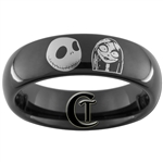 6mm Black Dome Tungsten Carbide Nightmare Before Christmas Jack and Sally Simply Meant To Be Design Ring.