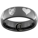 6mm Black Dome Tungsten Wolf-Raven Hearts Ring Design