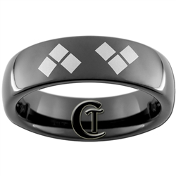 6mm Black Dome Tungsten Carbide Harley Quinn Design Ring.