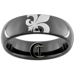 6mm Black Dome Tungsten Carbide Fleur De Lis Design Ring.