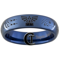 6mm Dome Blue Tungsten Carbide Zelda Hyrule Crest Circuit Board Design Ring.