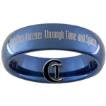 6mm Blue Dome Tungsten Carbide  Doctor Who Tardis and Quote Design Ring.