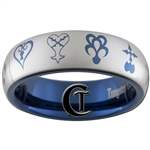 6mm Blue Dome Tungsten Carbide Kingdom Hearts Symbols Design Ring.