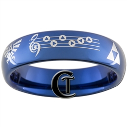 6mm Blue Dome Tungsten Carbide Legend of Zelda Prelude of Light Hyrule Crest Triforce Design Ring.