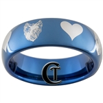 6mm Blue Dome Tungsten Wolf-Raven Hearts Design Ring.