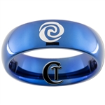 6mm Blue Dome Tungsten Carbide Moana Heart of the Ocean Symbol Design Ring.