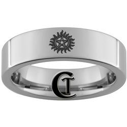 6mm Pipe Tungsten Carbide Supernatural Anti-Possession Symbol Design Ring.