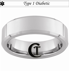 7mm Beveled Tungsten Carbide Medical Alert Type 1 Diabetic Design