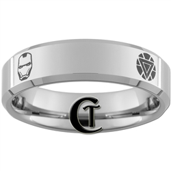 7mm Beveled Polished Tungsten Iron Man Designed Ring