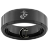 7mm Black Beveled Tungsten Carbide Marines Eagle Globe and Anchor Design Ring.