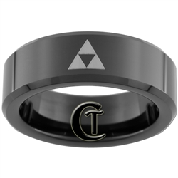 7mm Black Beveled Tungsten Carbide Zelda Design