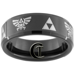 7mm Black Beveled Tungsten Carbide Zelda Skyward Sword Design