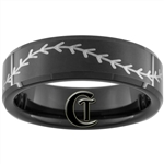 7mm Black Beveled Tungsten Carbide Baseball Stitch Design