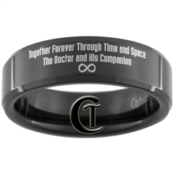 7mm Black Beveled Tungsten Carbide Doctor Who Gallifreyan and Quote Design
