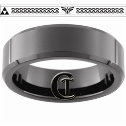 7mm Black Beveled Tungsten Carbide Zelda Skyward Sword Triforce Design