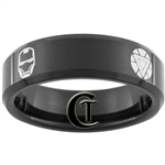 7mm Black Beveled Tungsten Iron Man Ring