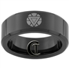 7mm Black Beveled Tungsten Iron Man & Arc Reactor Ring