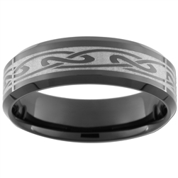 7mm Black Beveled Tungsten Carbide Celtic Design