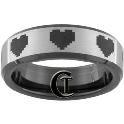 7mm Black Beveled Tungsten Carbide 8 Bit Heart Design