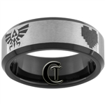 7mm Black Beveled Tungsten Carbide Satin Finish 8 Bit Heart Zelda Design