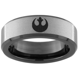 7mm Black Beveled Tungsten Carbide Star Wars Rebel Alliance Design