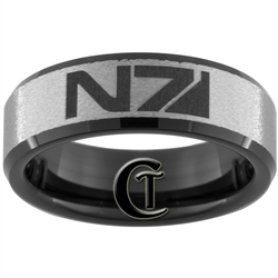 7mm Black Beveled Tungsten Carbide N7 Design