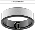 7mm Black Beveled Tungsten Carbide Stone Finish Marines Semper Fidelis Design Ring.