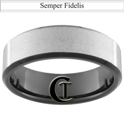 7mm Black Beveled Tungsten Carbide Stone Finish Marines Semper Fidelis Design Ring.