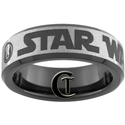 7mm Black Beveled Tungsten Carbide Star Wars Jedi Design