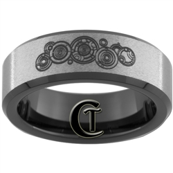 7mm Black Beveled Stone Finished Tungsten Carbide Doctor Who Gallifreyan and Quote Design