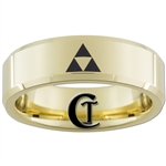 7mm Gold Beveled Tungsten Carbide Zelda Triforce Design