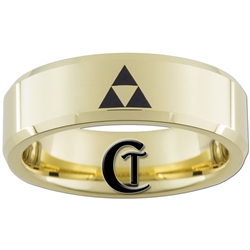 7mm Gold Beveled Tungsten Carbide Zelda Triforce Design